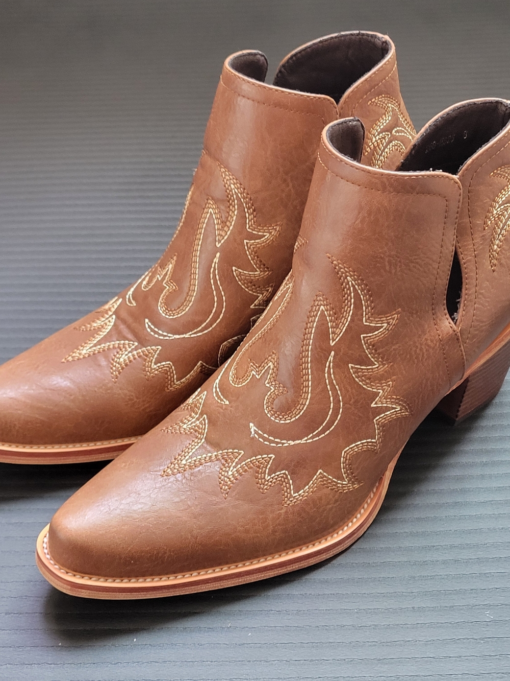 Women's Brown Western Ankle Boots - Stylish Cutout Design